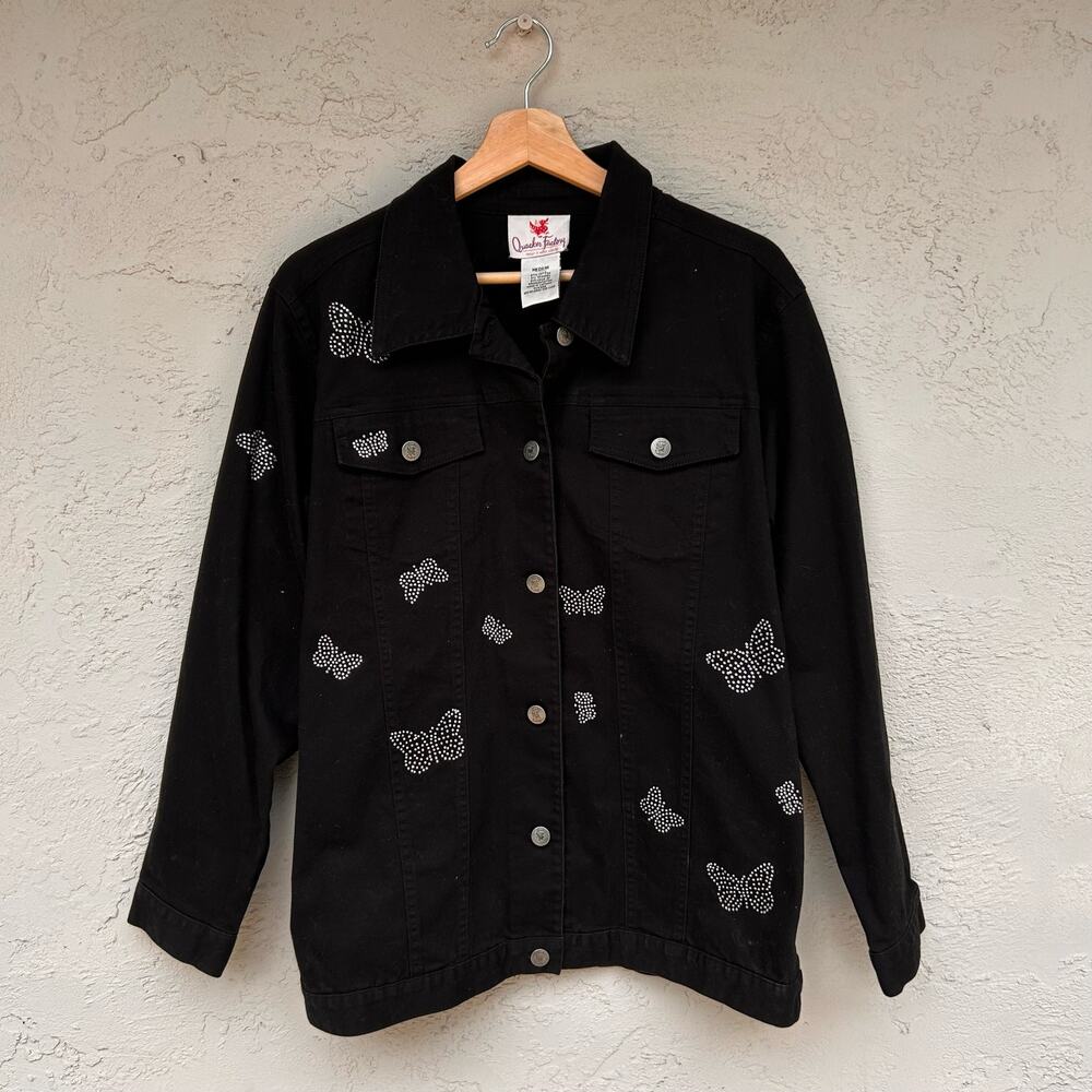 Quacker Factory Butterfly Studded Denim Jacket Size Medium